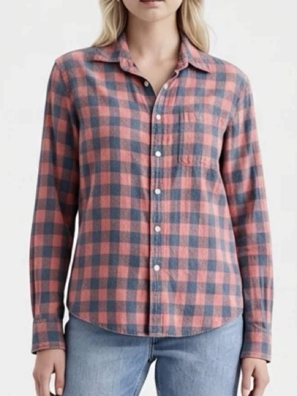 American Eagle Pink & Blue Plaid Button Down Shirt